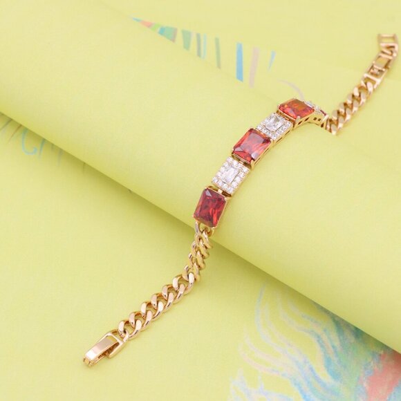 "Rose Gold Bracelet with Red & White Crystals, XPBL0892 - Picture 2 of 12